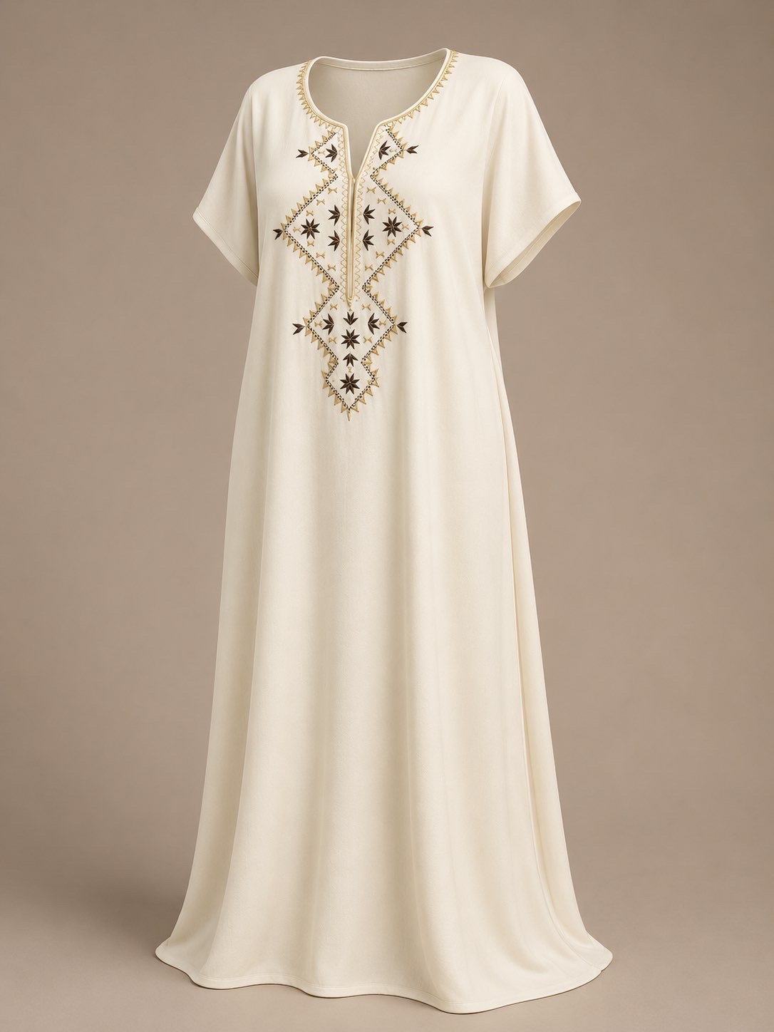 White kaftan with geometric embroidery