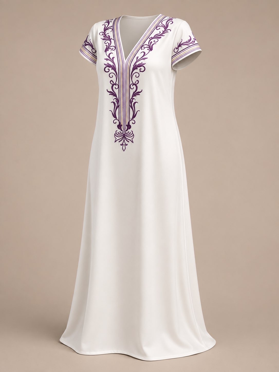 White kaftan with purple embroidery